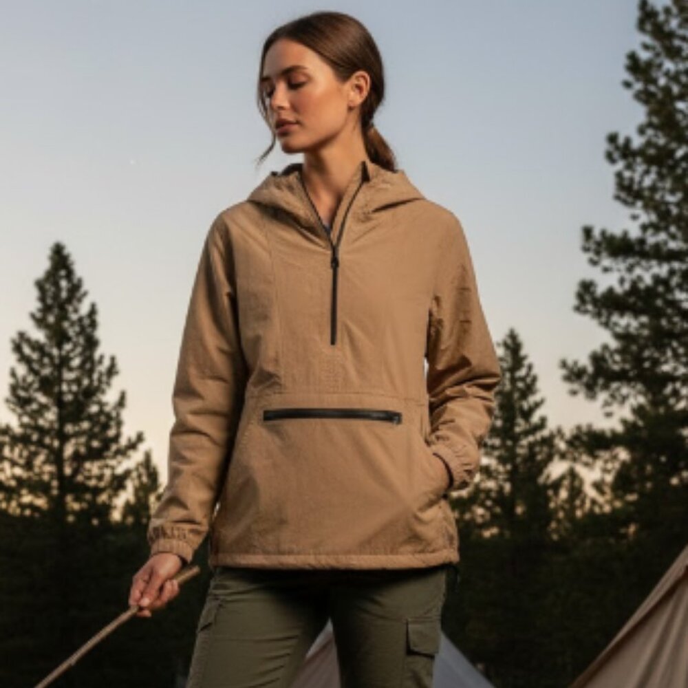Woolrich Women Large Light Taupe Lightweight Packable Anorak Windbreaker Jacket